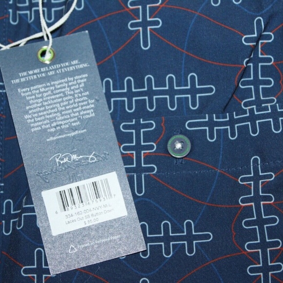 NWT $85 Mens WILLIAM "Bill" MURRAY GOLF Laces Out SS Button Sport Shirt L - Picture 9 of 9
